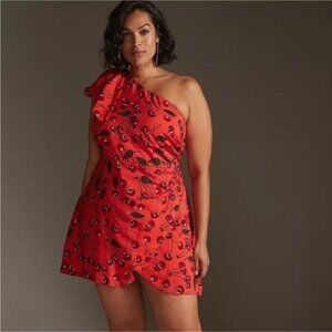 Maeve for Anthropologie One-Shoulder Printed Mini Dress Cherry Red Size 22W